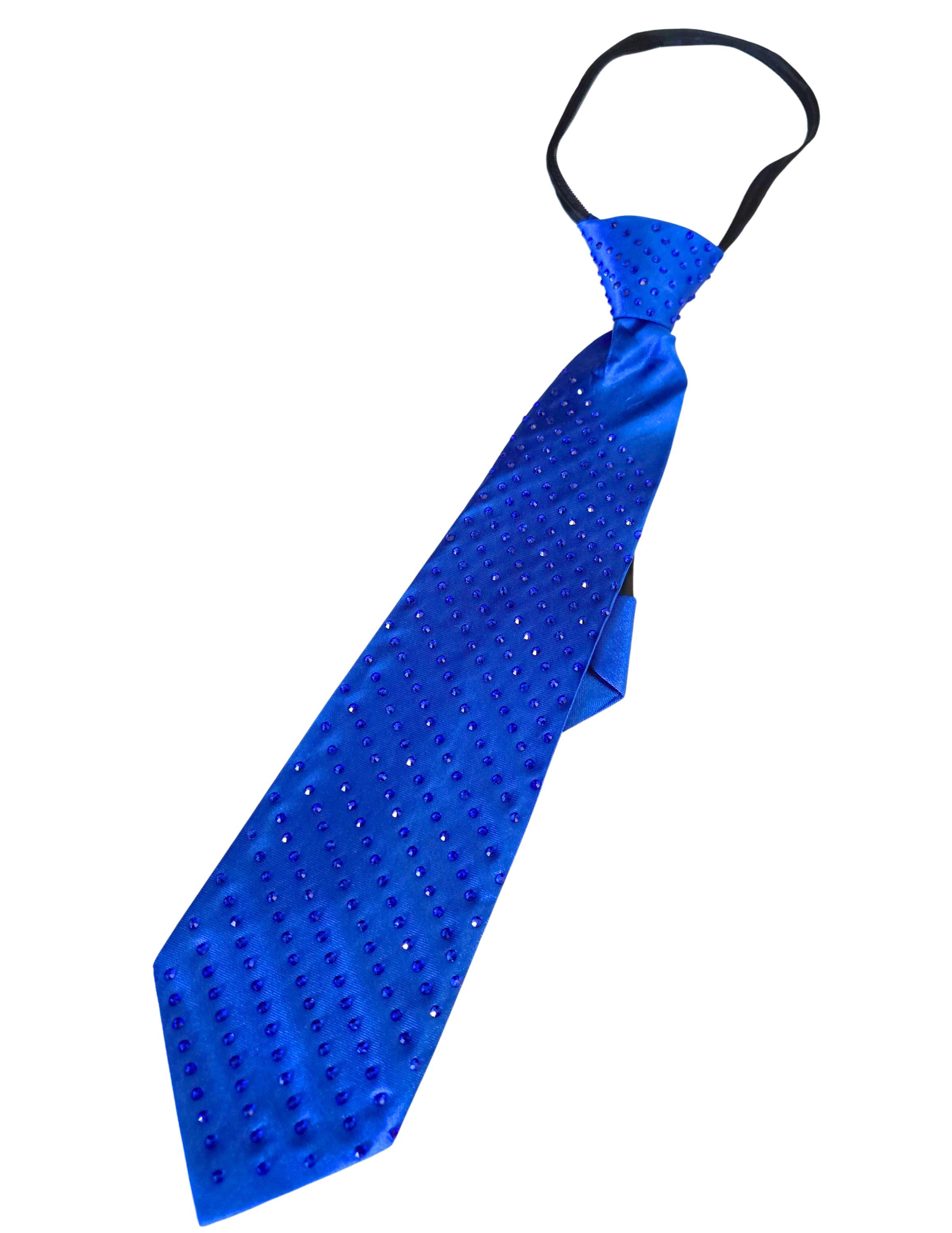 Blue Rhinestone Necktie: Adjustable Zipper Satin Formal Tie