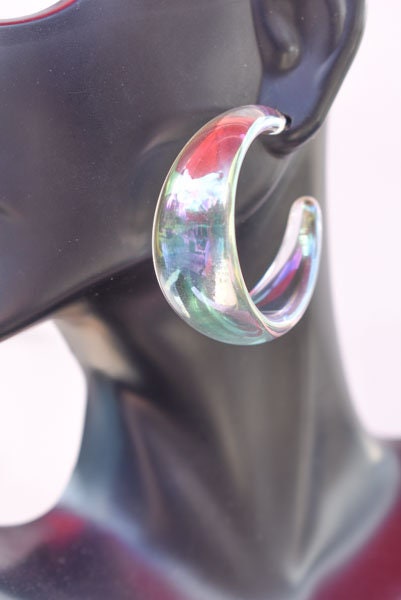Translucent Iridescent Film Coating Clear Boho Women's Semi Wide Hoop Earrings