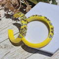 Yellow Floral Flower Pattern Statement Acrylic Lucite Clear/Yellow Rhinestones 2" Women's Hoop Earrings Pageant Weddings Night Out