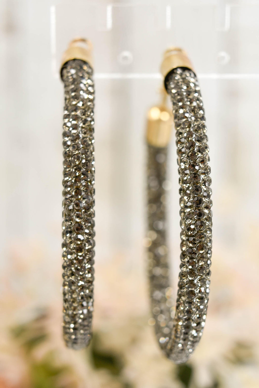 2.5" Large Bronze Bling Diva Pave Resin Set Rhinestone Hoop Earrings Women Party Night Out Pageant Jewelry Night Out Boujee Glam