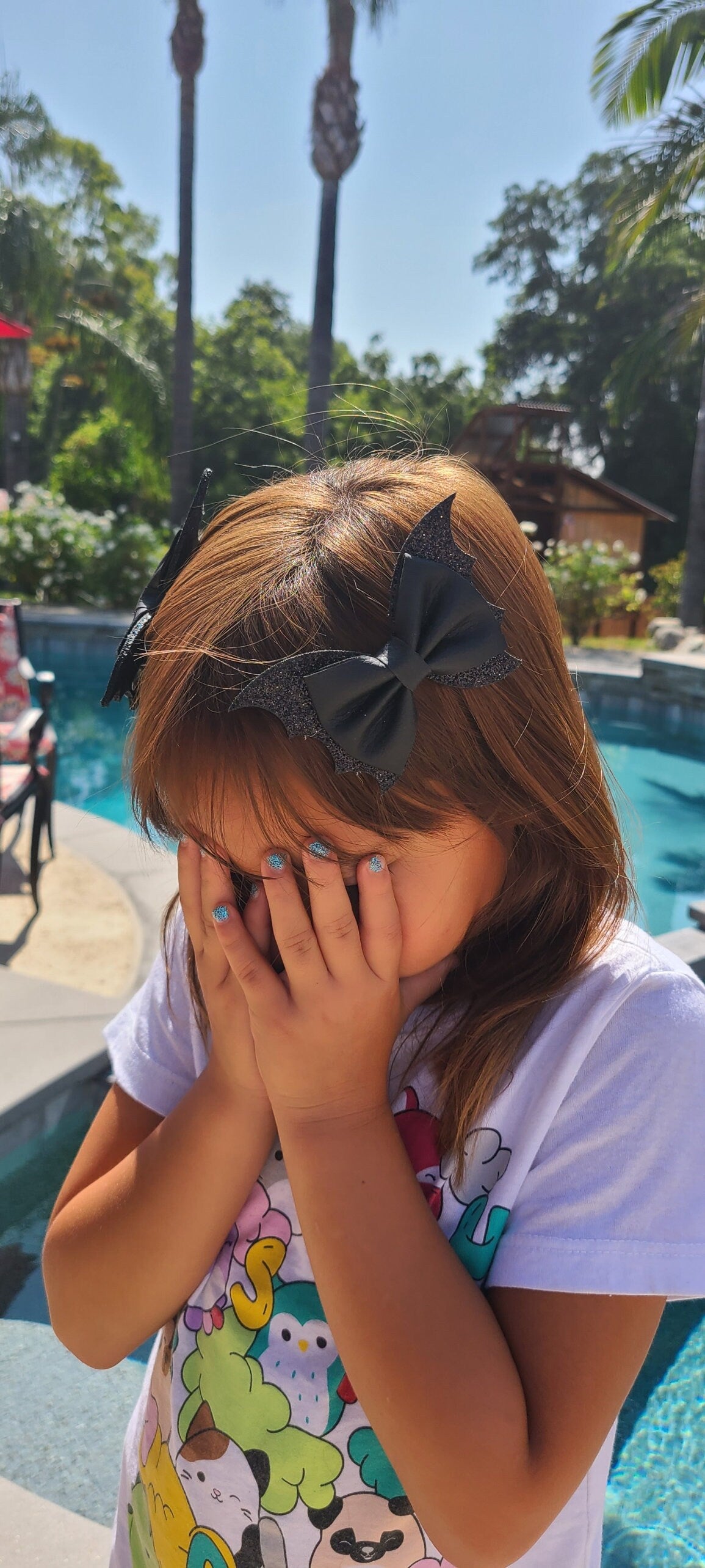 Emo Goth Punk Black Glitter Bat Wing Shape Halloween Bow Hair Barrette Set Girls Women Holiday Hair Accessory Hair Clip