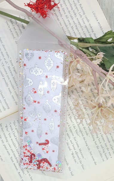 Double Side Print Christmas Theme Glitter & Sequin Shaker Bookmark Book Lovers Stocking Stuffer Gifts Kids
