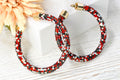 2.5" Ladies Bohemian Multi Tone Red Black Clear Rhinestone Sparkle Wrap Pave Open Hoop Earrings Stone Accent Women Party Night Out Bling