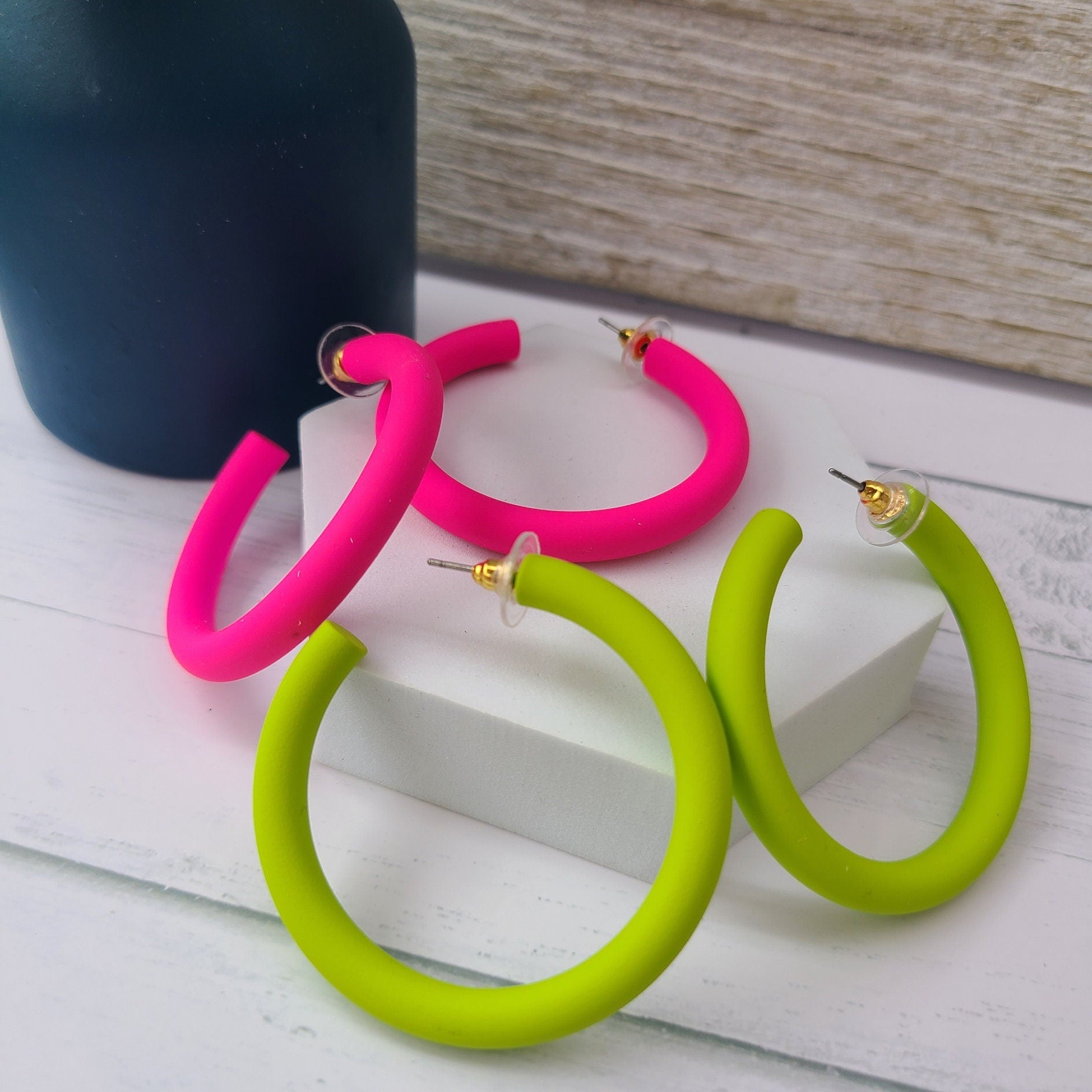 Summer Statement Boho Retro 70's 80's Smooth Matte Tube Metal Hoop Earrings