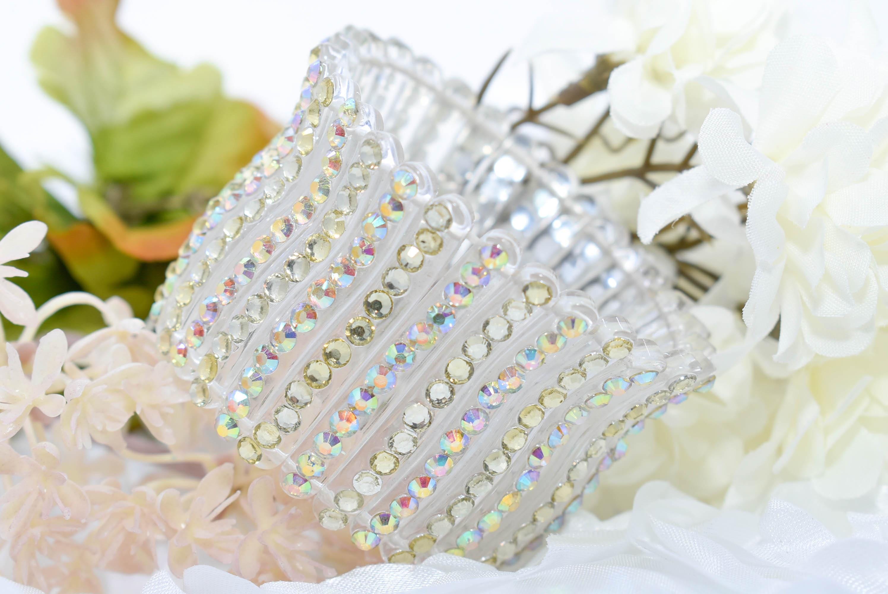 Clear Stretch Segmented Bracelet with AB and Clear Rhinestones Women's Fashion Statement Jewelry Pageant Night Out
