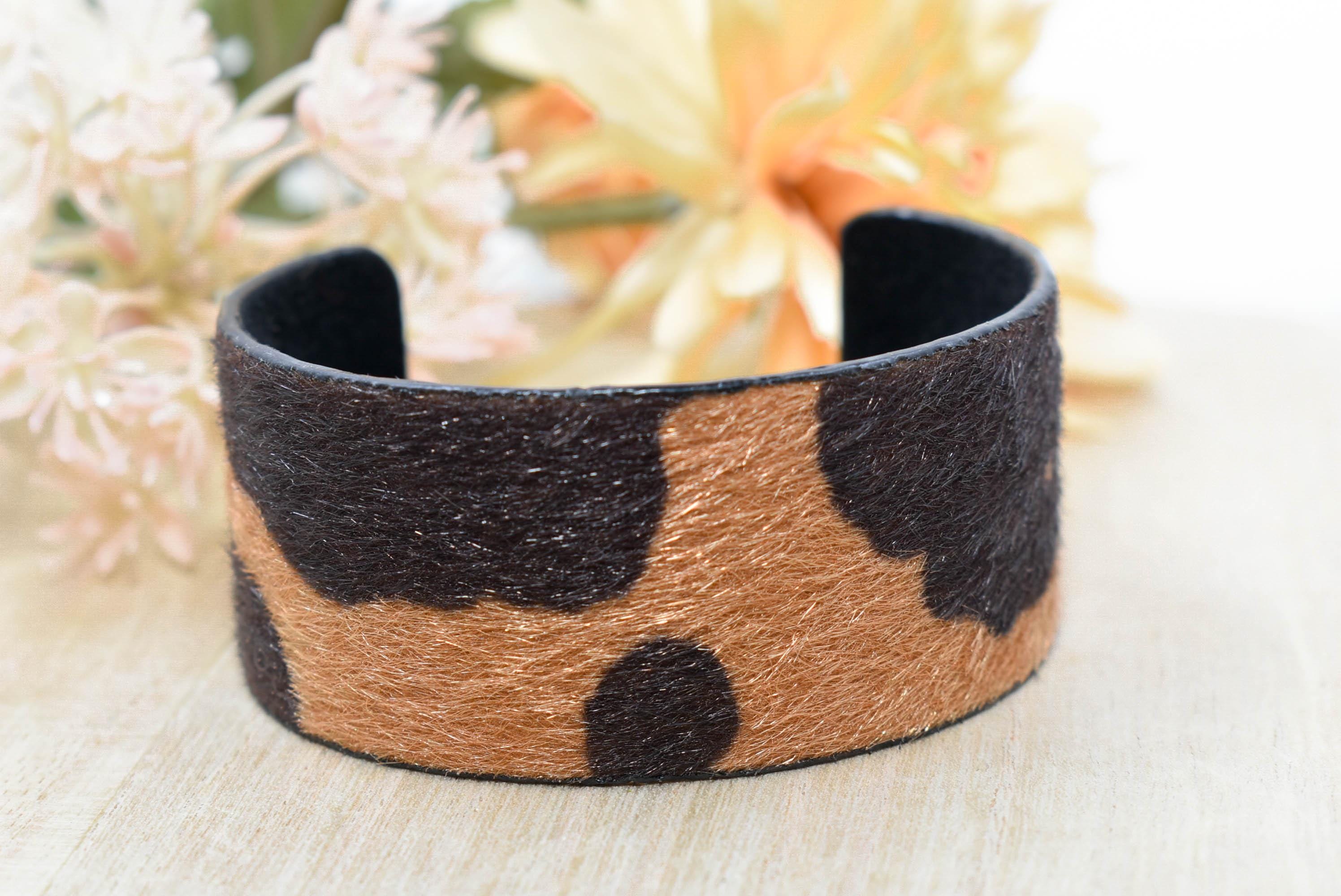 Faux Fur Cheetah Print Cuff Bangle Bracelet Statement Fashion Pageant Night Out