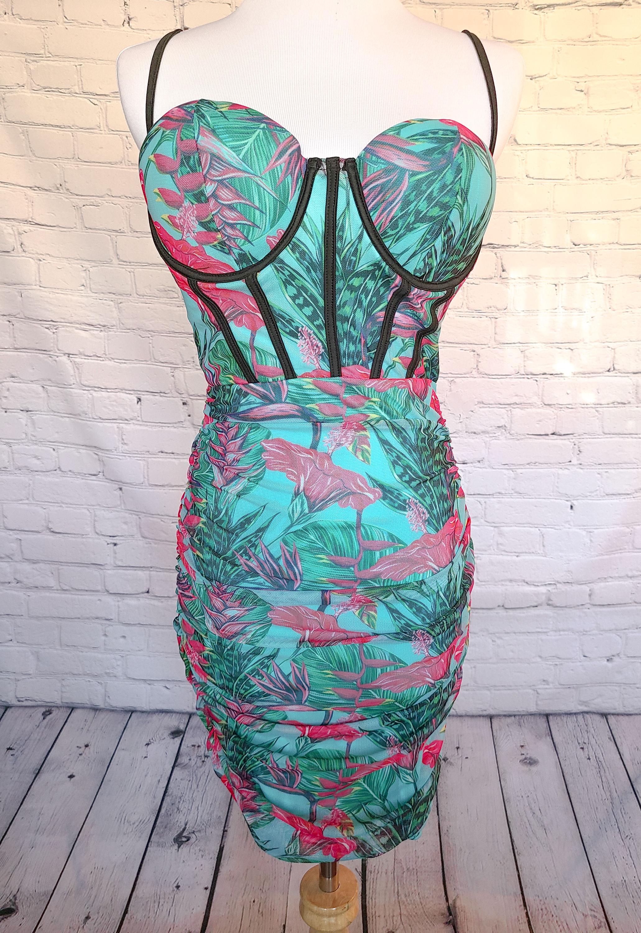 Floral Adjustable Spaghetti Strap Bodycon Cocktail Dress