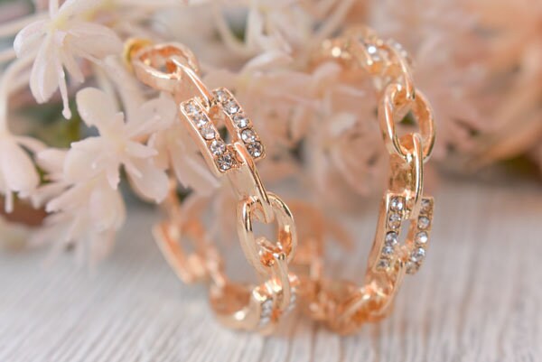 Statement Gold Tone Chain Link Rhinestone Hoops