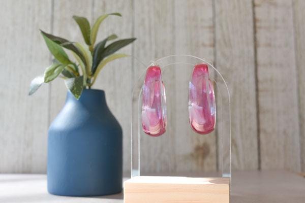 Tie Dye Pink Lucite Translucent Hoop Earrings
