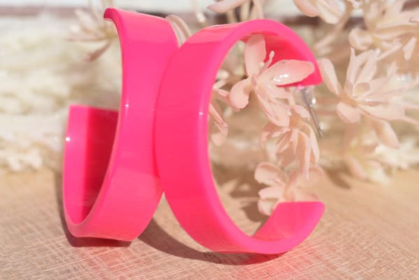 80's Retro Bright Neon Pink Chandler Hoop Earrings Women Girls Costume Statement Festival Party Girls Night