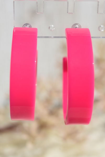 80's Retro Bright Neon Pink Chandler Hoop Earrings Women Girls Costume Statement Festival Party Girls Night