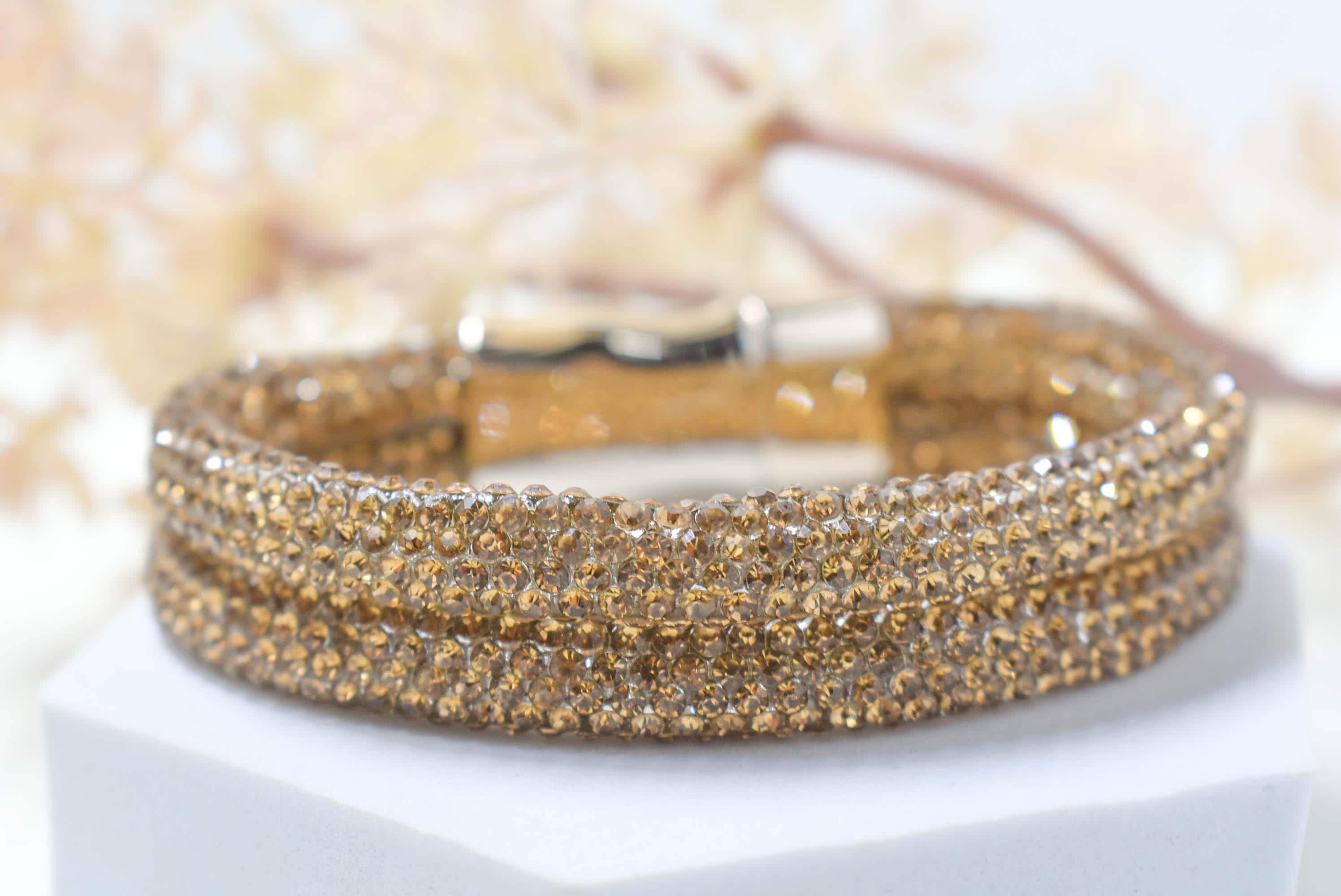 Topaz Gold Color Pave Rhinestones Flexible Cuff Bangle Magnetic Bracelet Statement Bling Fashion Pageant Night Out Wedding