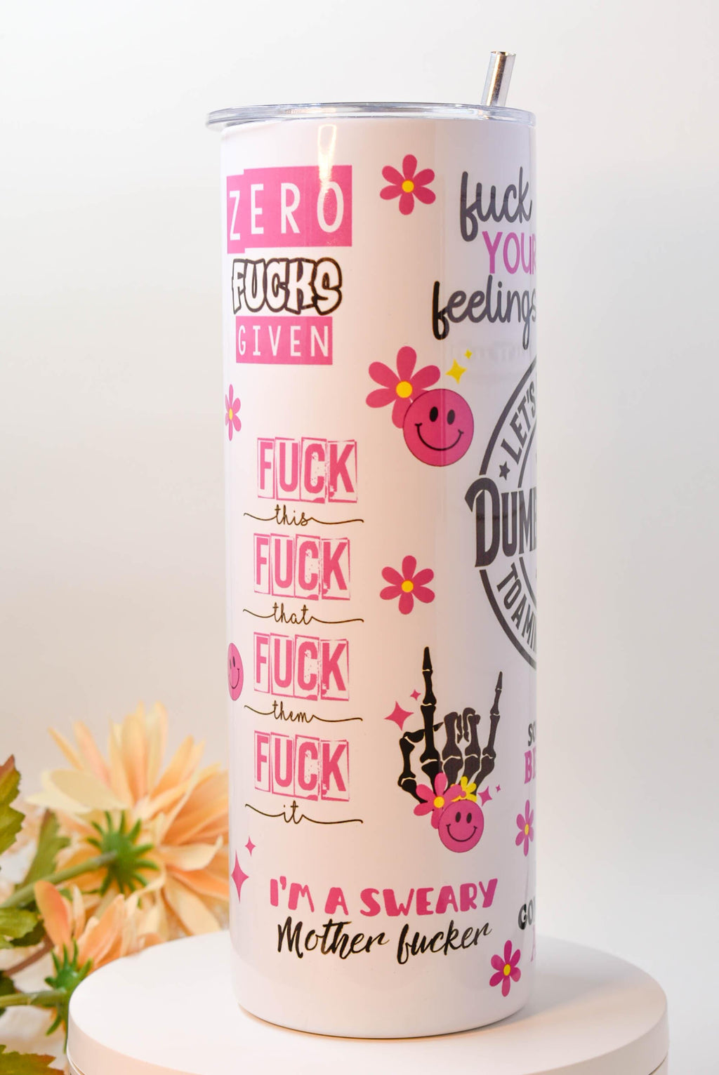 20oz Let's Keep the Dumbfuckery to a Minimum Today Travel Tumbler Cup with Lid and Metal Straw Sarcastic Tumbler Gifts Christmas Gift