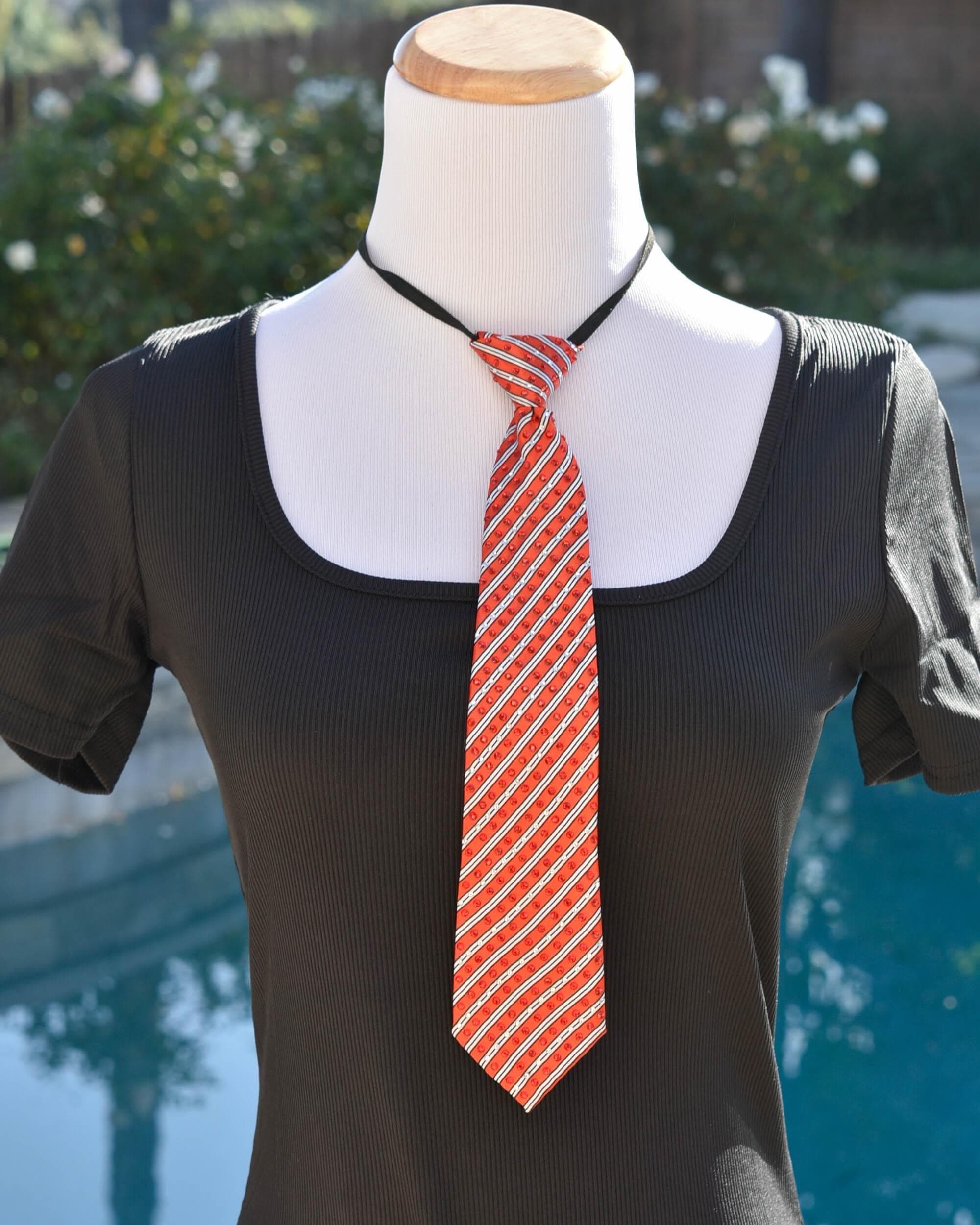 Rhinestone Embellished Necktie: Red and Clear Rhinestones, Party Costume