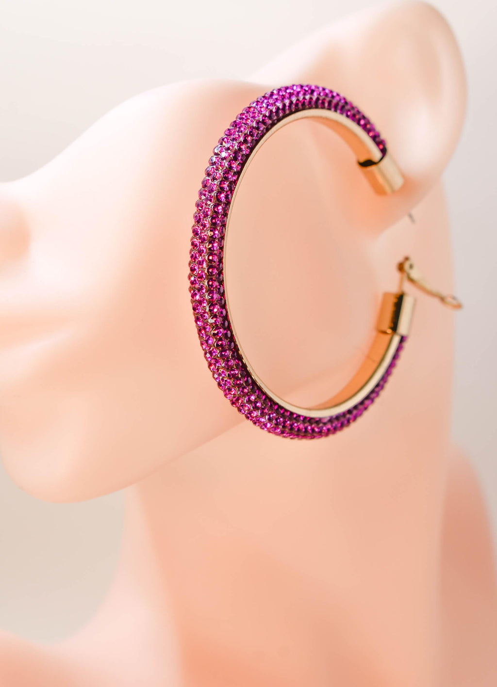 2.5" Large Fuschia Pink Bling Diva Pave Resin Set Rhinestone Hoop Earrings Women Party Night Out