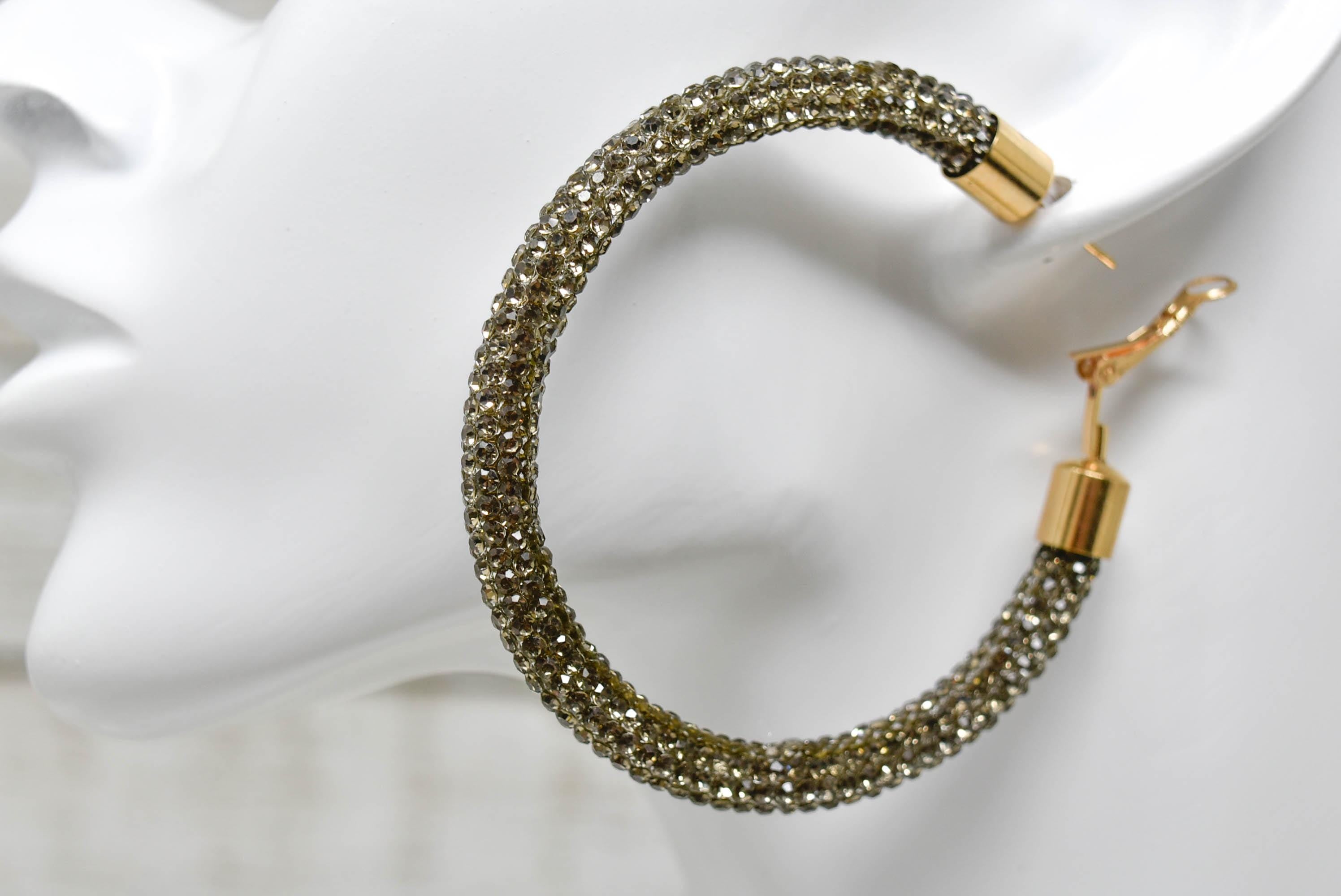 2.5" Large Bronze Bling Diva Pave Resin Set Rhinestone Hoop Earrings Women Party Night Out Pageant Jewelry Night Out Boujee Glam