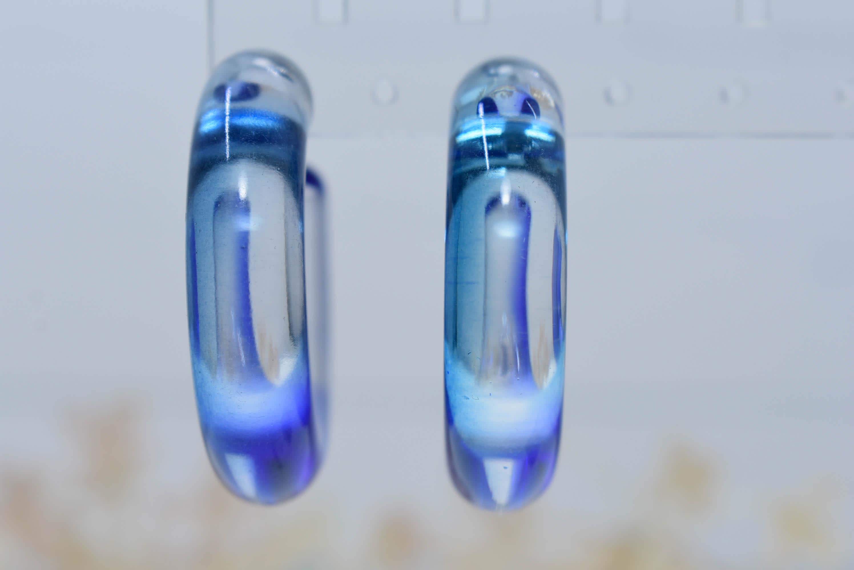 Translucent Gradient Blue Retro Boho Semi Chunky Lucite Ombre Jelly 1.5" Hoop Earrings