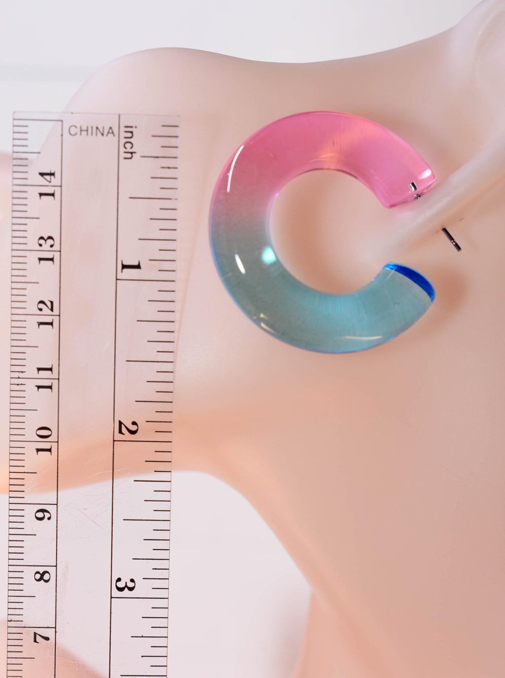 Translucent Gradient Pink Blue Retro Boho Semi Chunky Lucite Ombre Jelly 1.5" Hoop Earrings