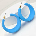 Blue 80's Retro Smooth Matte Texture 1.5" Semi Wide Fashion Hoop Earrings