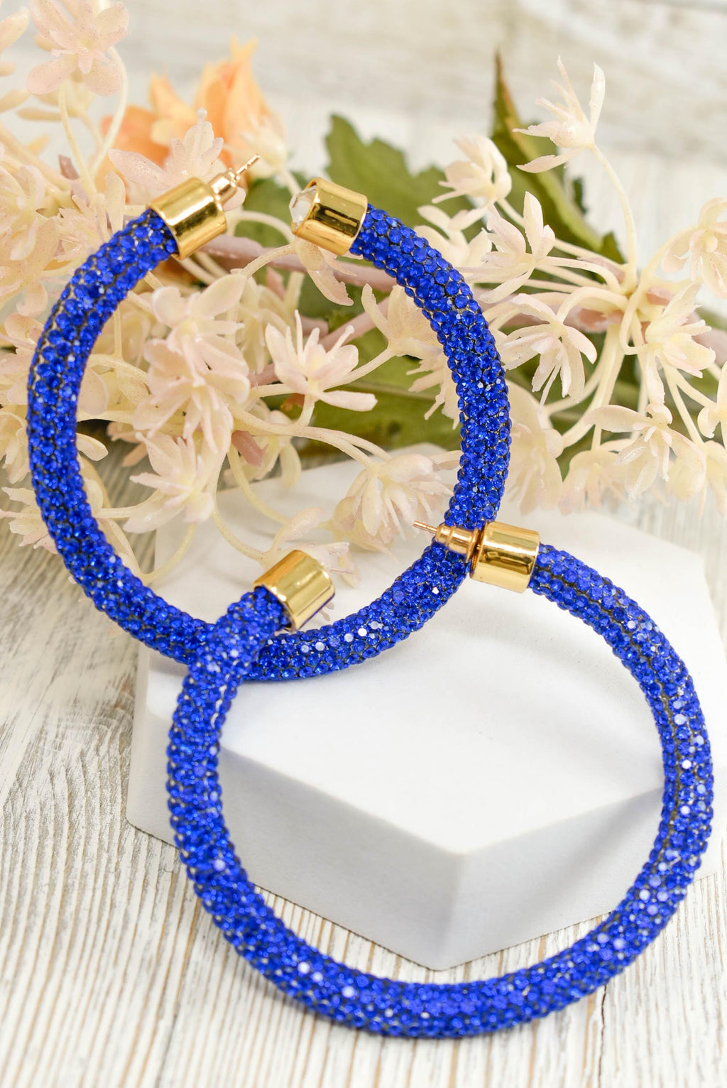 2.5" Ladies Bohemian Royal Blue Rhinestone Sparkle Wrap Pave Open Hoop Earrings Stone Accent Women Party Night Out