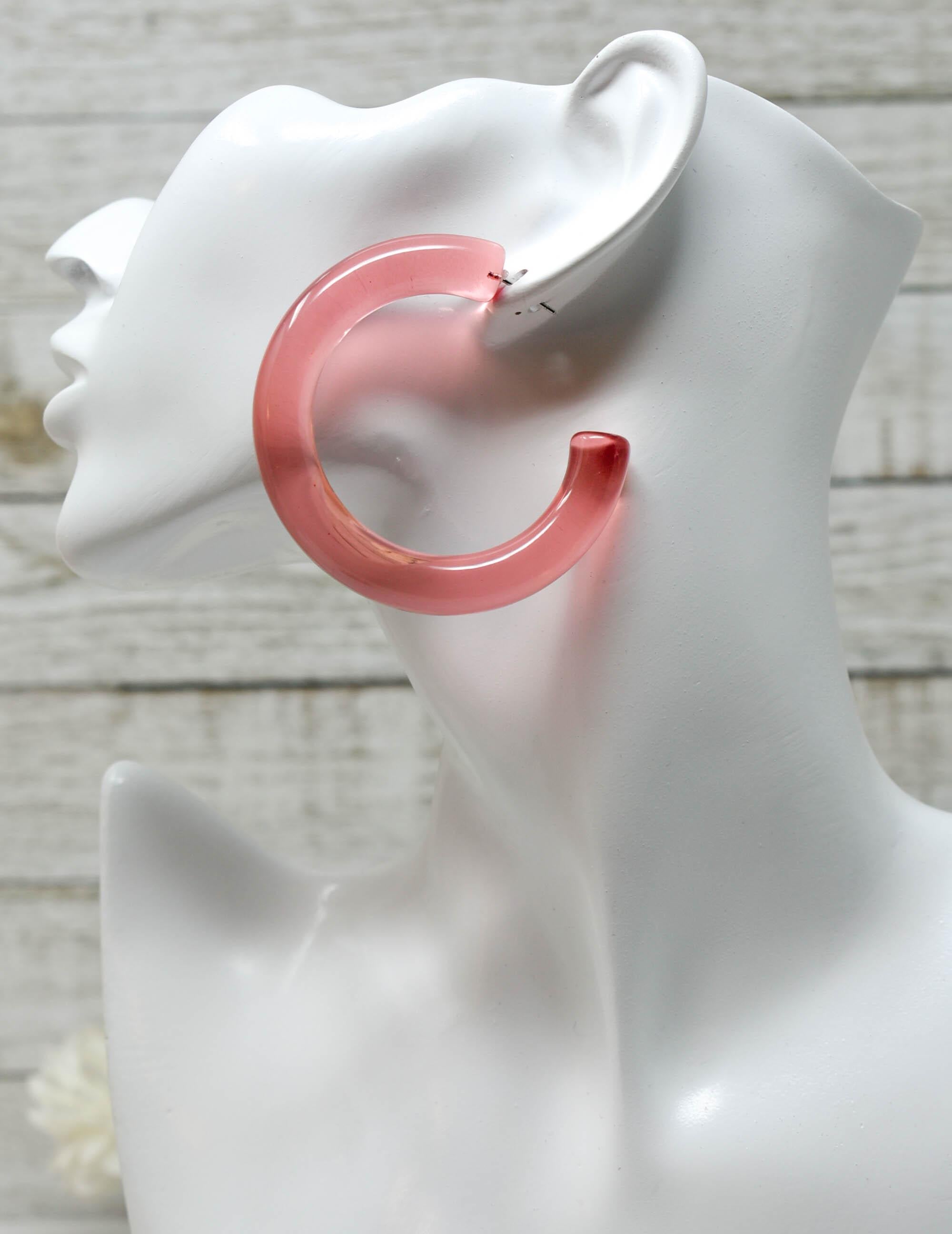 Translucent Clear Pink Peach Retro Chunky Lucite Hoop Earrings
