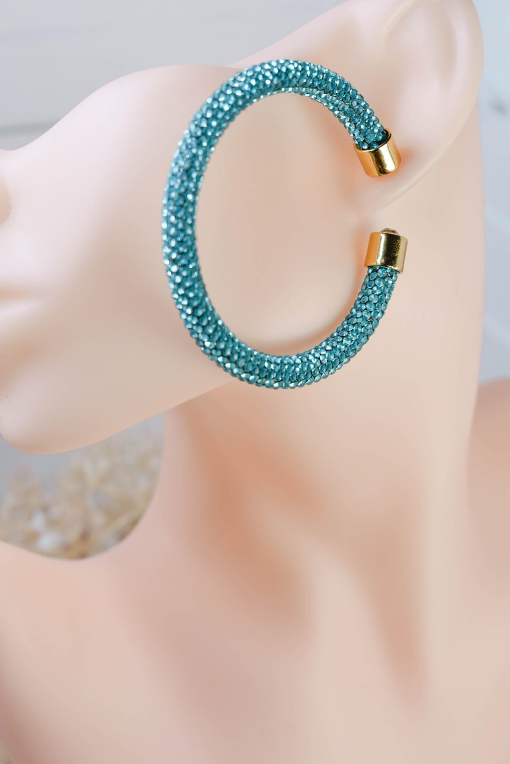 2.5" Ladies Bohemian Blue  Rhinestone Sparkle Wrap Pave Open Hoop Earrings Stone Accent Women Party Night Out