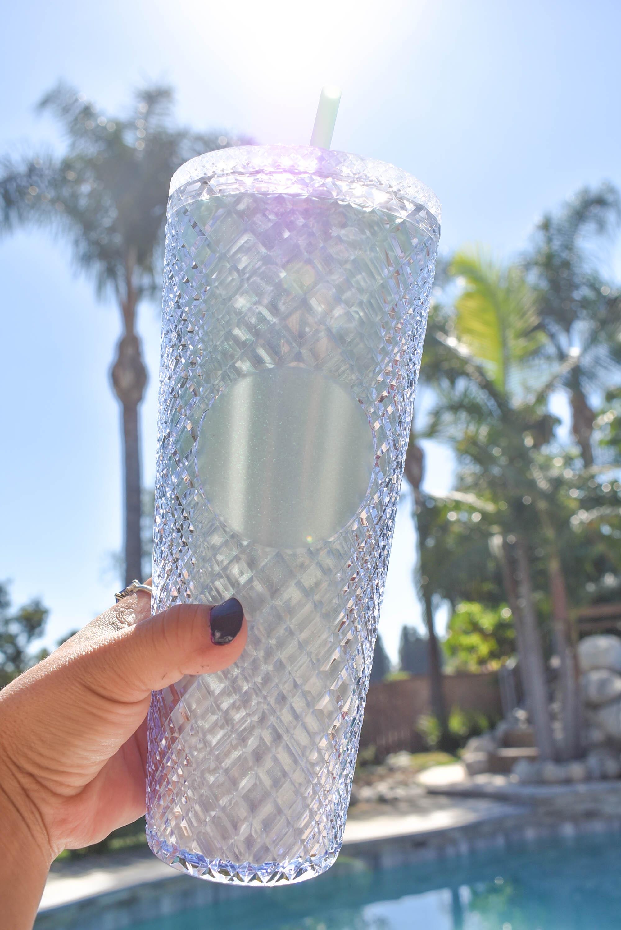 24oz Mint Shimmery Diamond Grid Studded Textured To Go Travel Tumbler Cup Blank Center Circle with Lid and Straw BPA Free