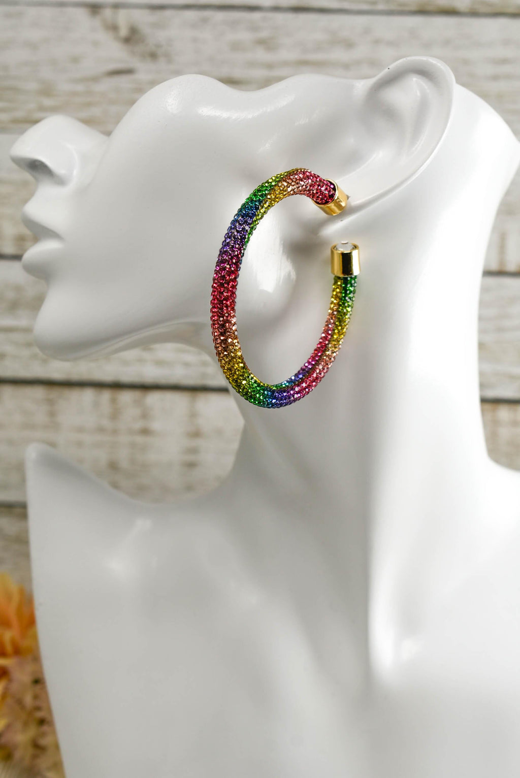 2.5" Ladies Bohemian Multicolor Rainbow Rhinestone Sparkle Wrap Pave Open Hoop Earrings Stone Accent Women Party Night Out