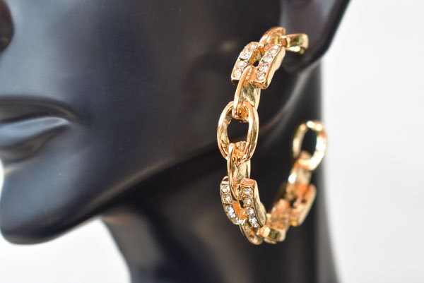 Statement Gold Tone Chain Link Rhinestone Hoops