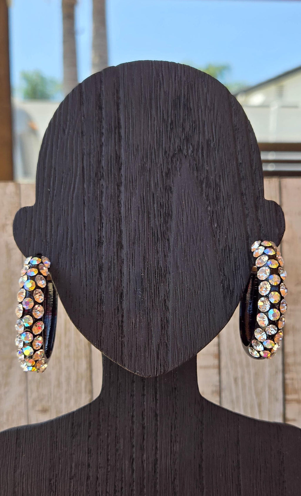 AB & Clear Large Rhinestones Bling Statement 1.75" Black Metal Hoop Earrings Night Out Boujee Evening Special Occasion Women's Jewelry