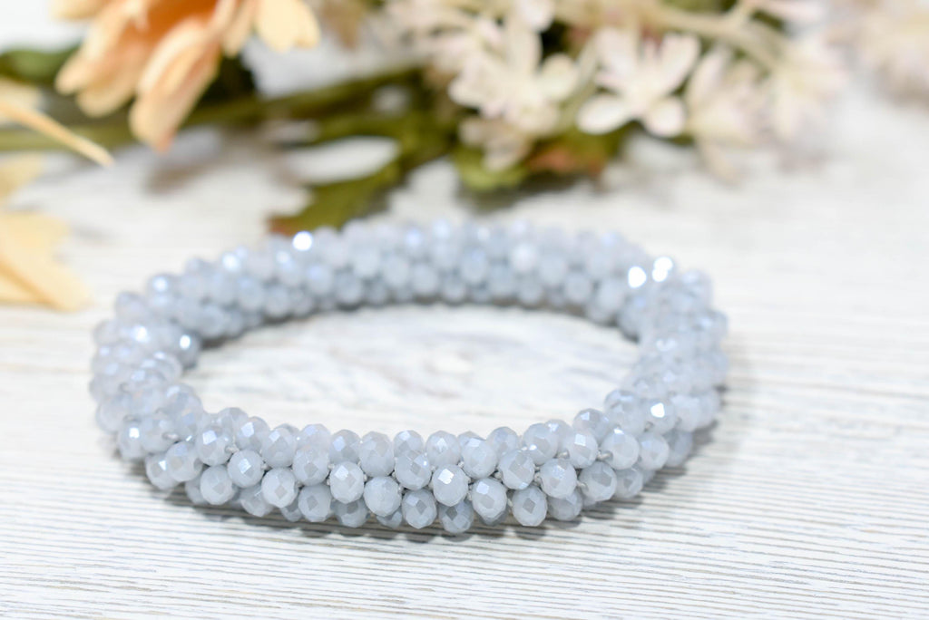 Elegant Light Gray Mini Glass Crystal Bead Cluster Stretch Bracelet