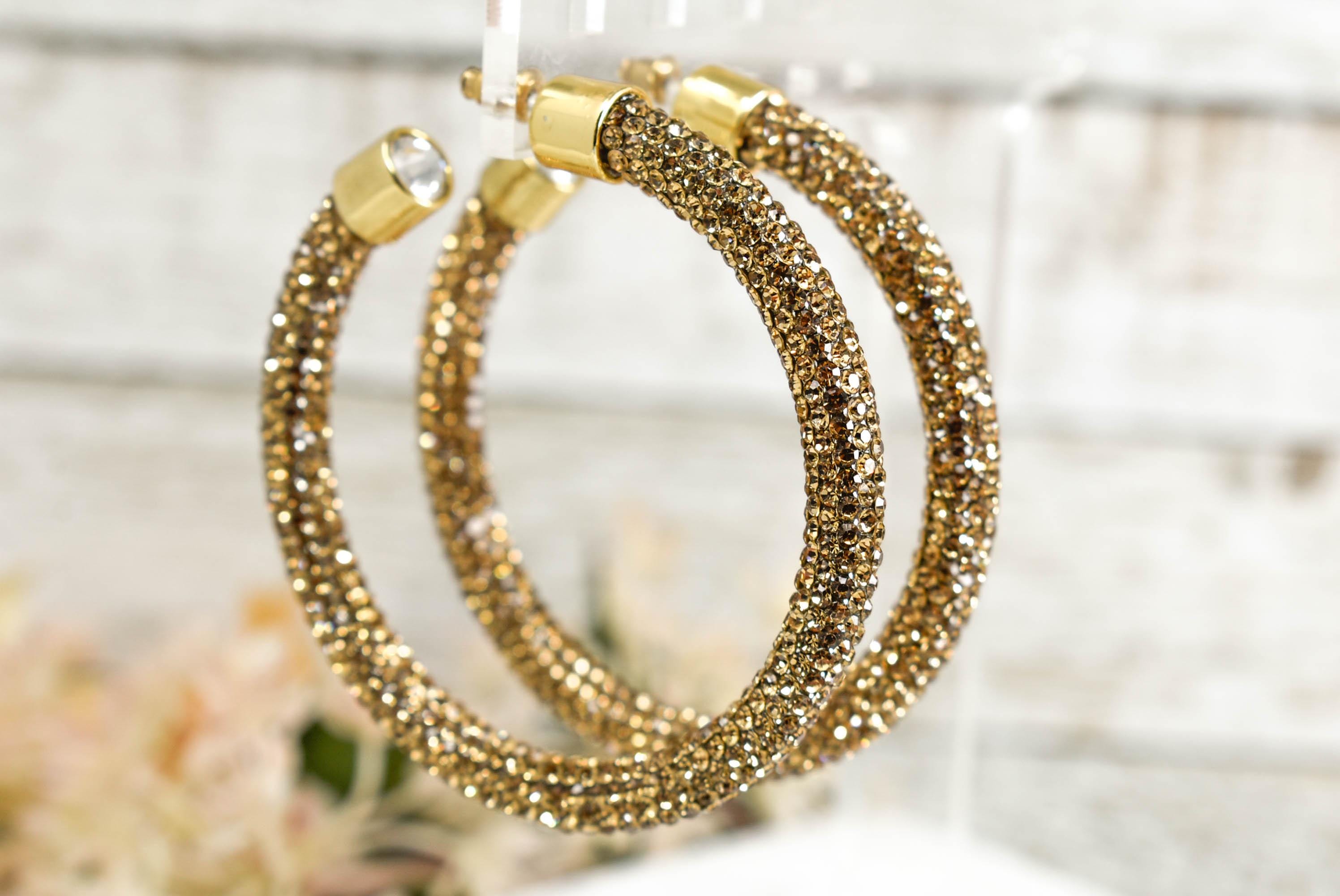2.5" Ladies Bohemian Topaz Rhinestone Sparkle Wrap Pave Open Hoop Earrings Stone Accent Women Party Night Out