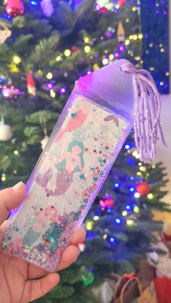 Mermaid Print Sea Theme Glow In The Dark Glitter & Sequin Shaker Bookmark Book Lovers Stocking Stuffer Gifts Kids