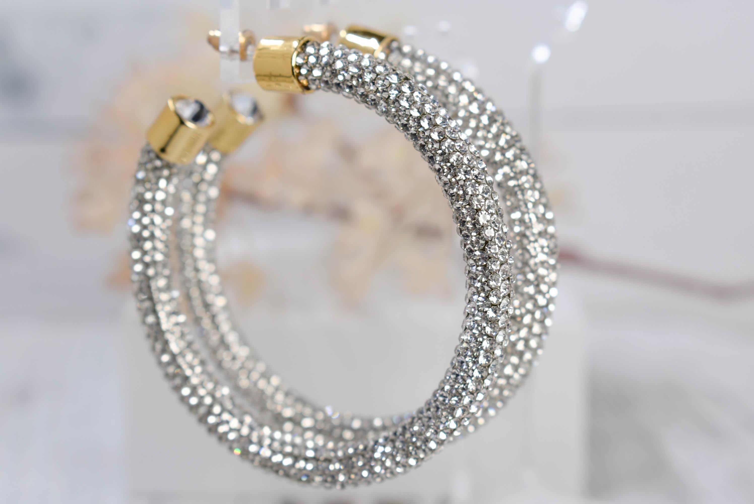 2.5" Ladies Bohemian Clear Rhinestone Sparkle Wrap Pave Open Hoop Earrings Stone Accent Women Party Night Out