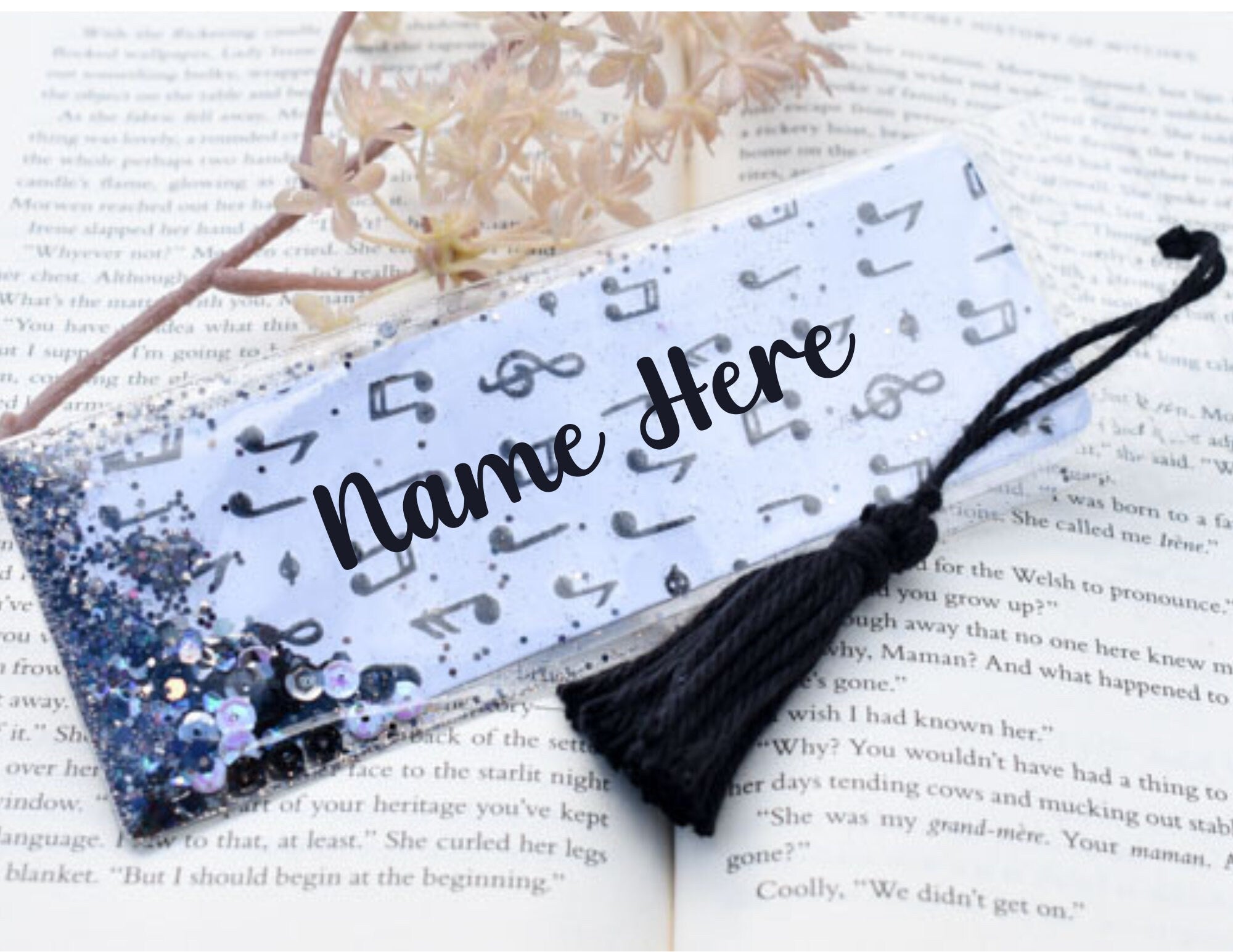 Musical Note Print Theme Glitter & Sequin Shaker Bookmark Book Lovers Stocking Stuffer Gifts Kids Music Lovers