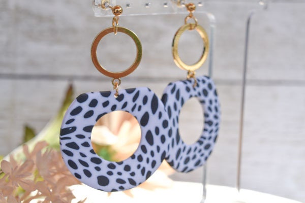 Boho Fashion Statement Handmade Polymer Clay "Blake Dalmatian" Dangle Drop Earrings Gifts Women Polka Dot