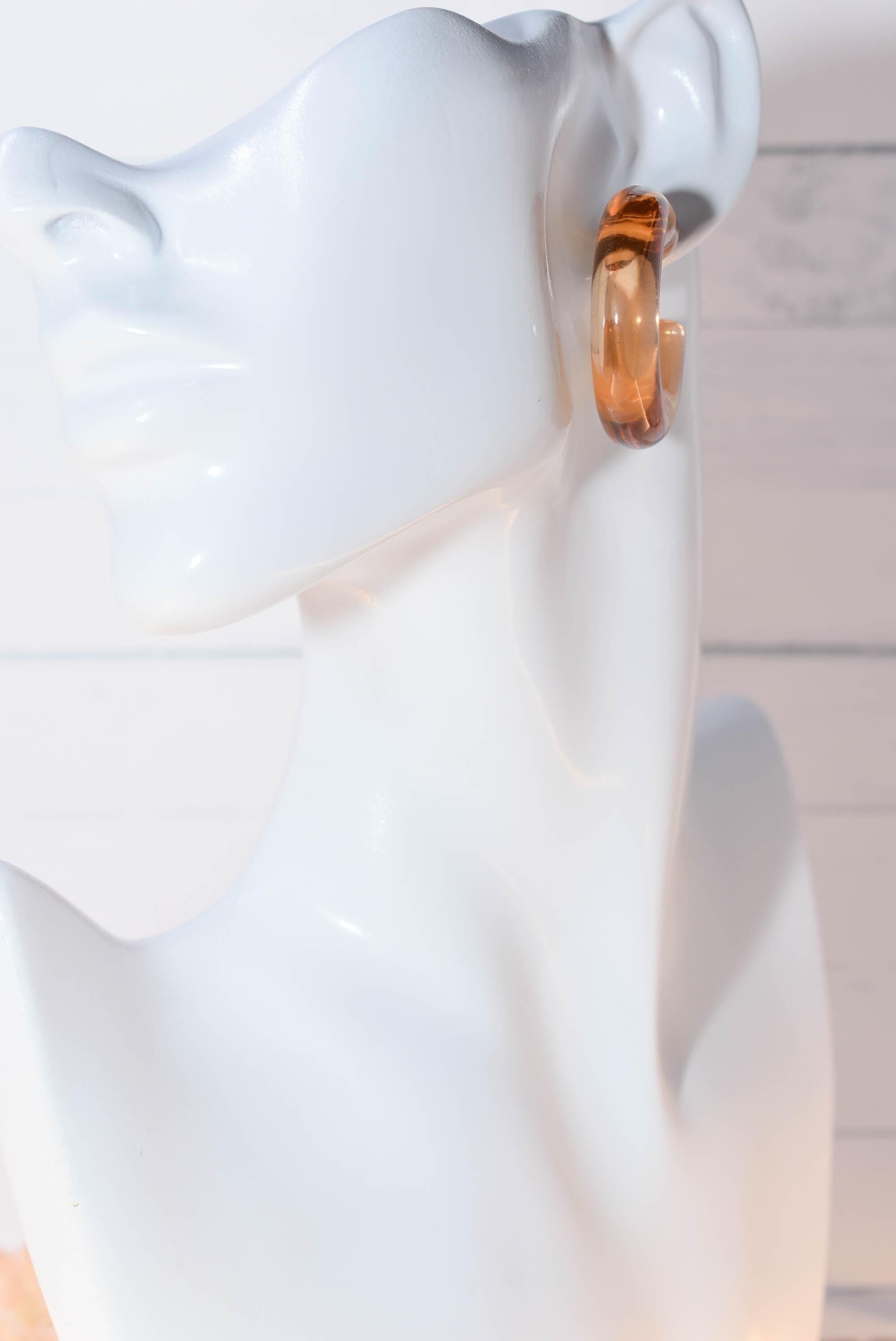 Translucent Light Amber Retro Boho Semi Chunky Lucite Jelly 1.5" Hoop Earrings