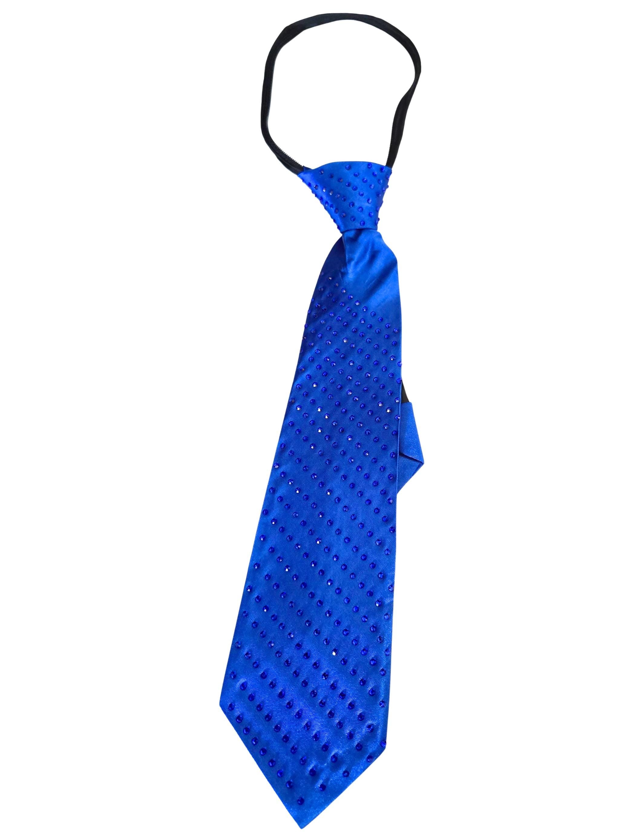 Blue Rhinestone Necktie: Adjustable Zipper Satin Formal Tie
