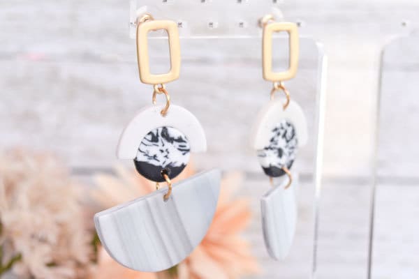 Boho Fashion Statement Handmade Polymer Clay "Betty" Dangle Drop Earrings Gifts Women Gray