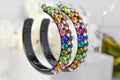 Black 3 Row Bling Statement Acrylic Lucite Multicolor Rhinestones 2.5" Women's Hoop Earrings Pageant Weddings Night Out