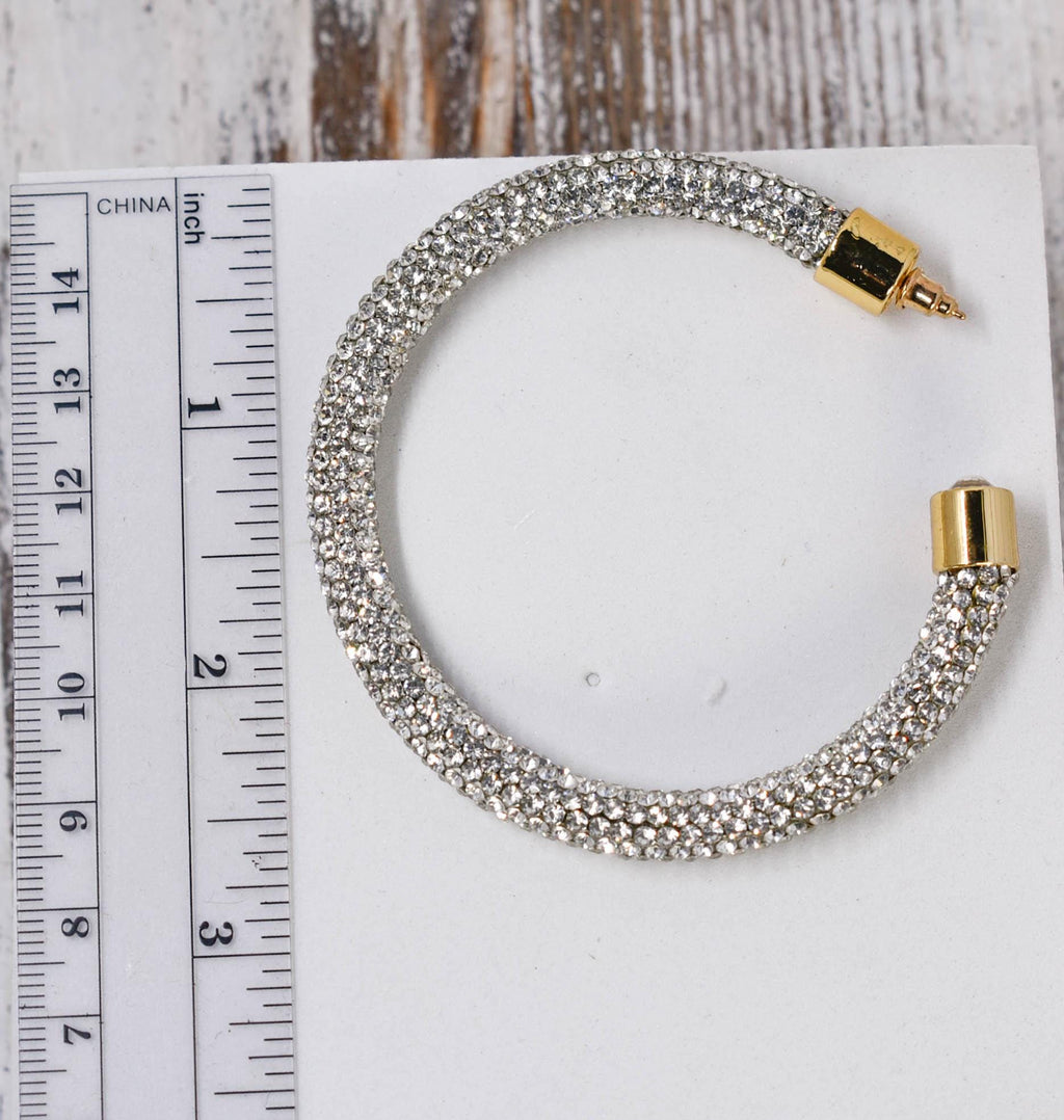 2.5" Ladies Bohemian Clear Rhinestone Sparkle Wrap Pave Open Hoop Earrings Stone Accent Women Party Night Out