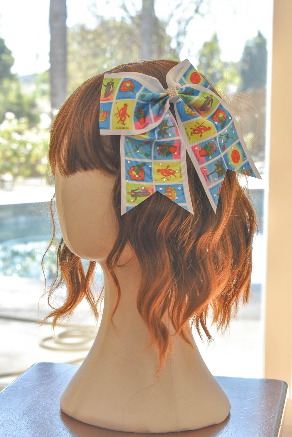 Large Loteria Print Rhinestone Embellished Hair Bow Alligator Clip Girls Women Theme Hair Accessory Mexican Hispanic Culture