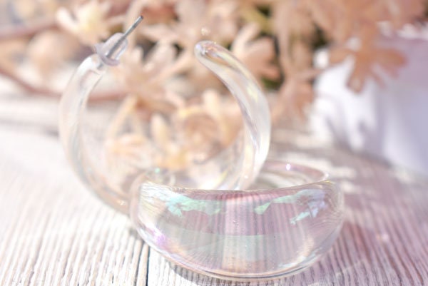 Translucent Iridescent Film Coating Clear Boho Women's Semi Wide Hoop Earrings
