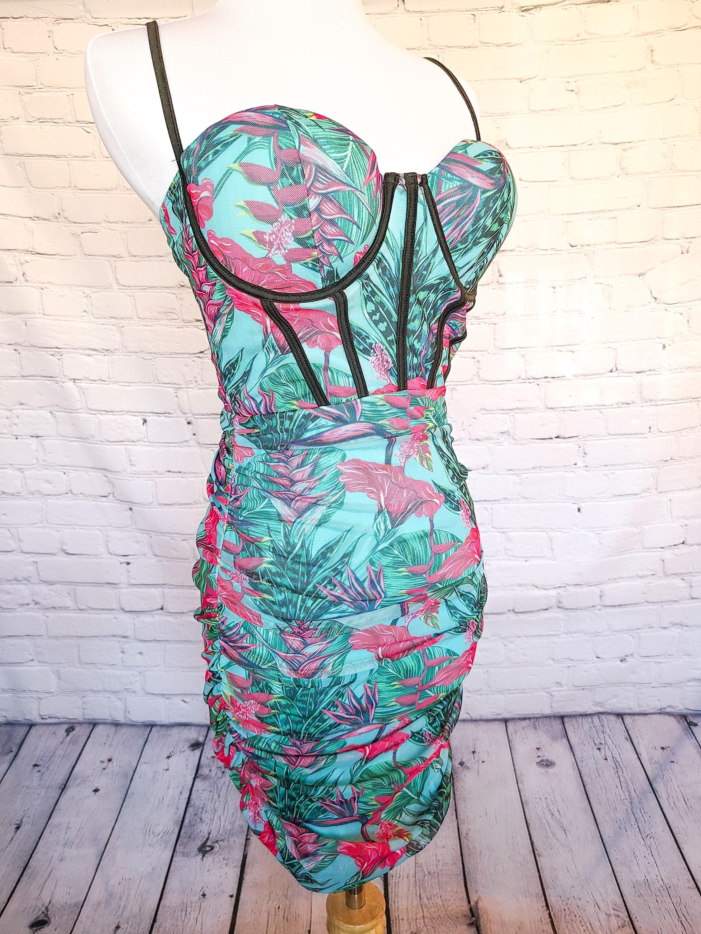 Floral Adjustable Spaghetti Strap Bodycon Cocktail Dress