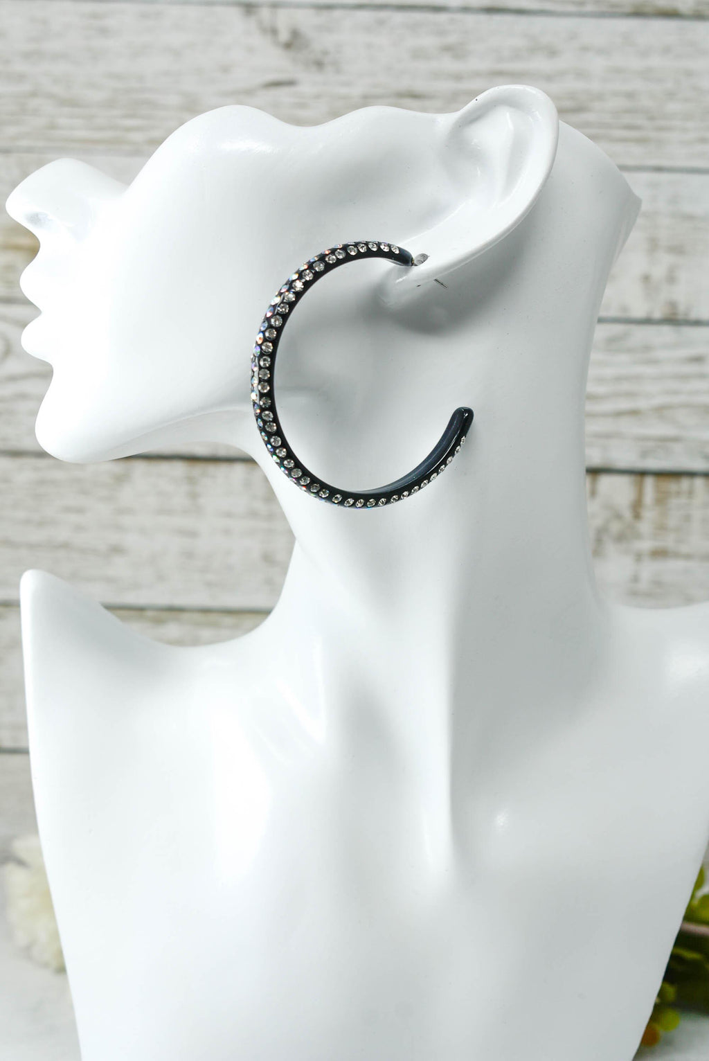 Black 3 Row Bling Statement Acrylic Lucite AB Iridescent Rhinestones 2.25" Women's Hoop Earrings Pageant Weddings Night Out Diva Pageant