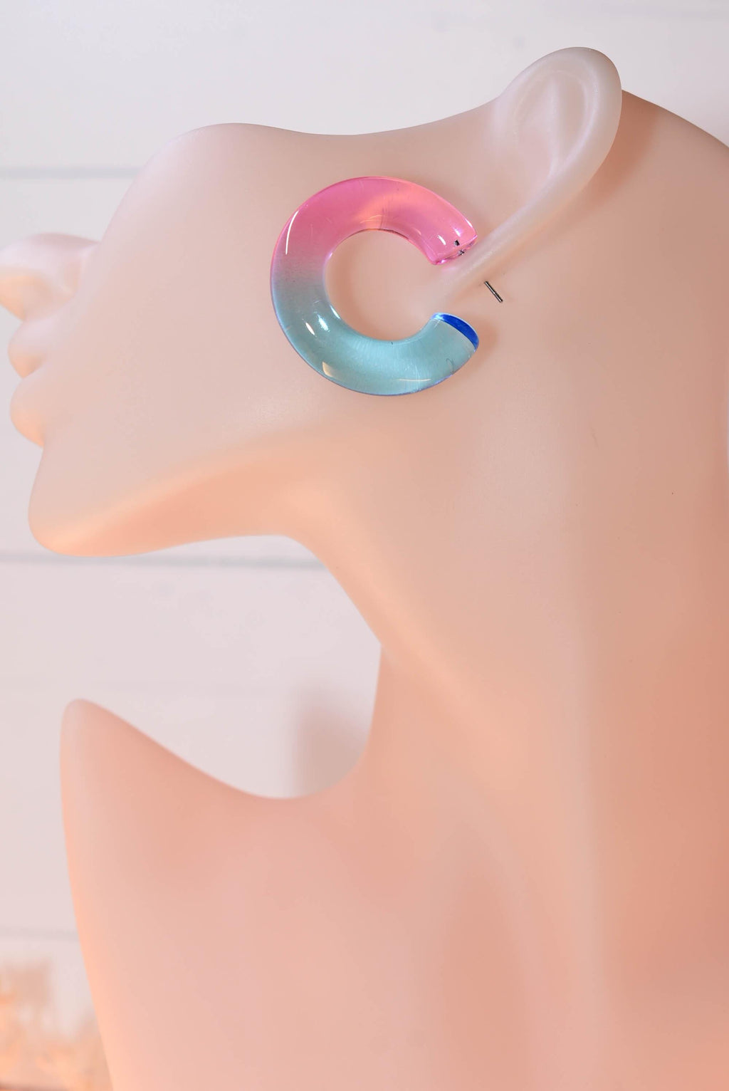 Translucent Gradient Pink Blue Retro Boho Semi Chunky Lucite Ombre Jelly 1.5" Hoop Earrings