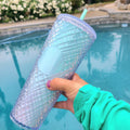 24oz Mint Shimmery Diamond Grid Studded Textured To Go Travel Tumbler Cup Blank Center Circle with Lid and Straw BPA Free