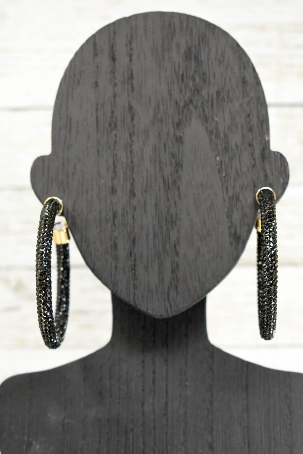 2.5" Ladies Bohemian Black Rhinestone Sparkle Wrap Pave Open Hoop Earrings Stone Accent Women Party Night Out