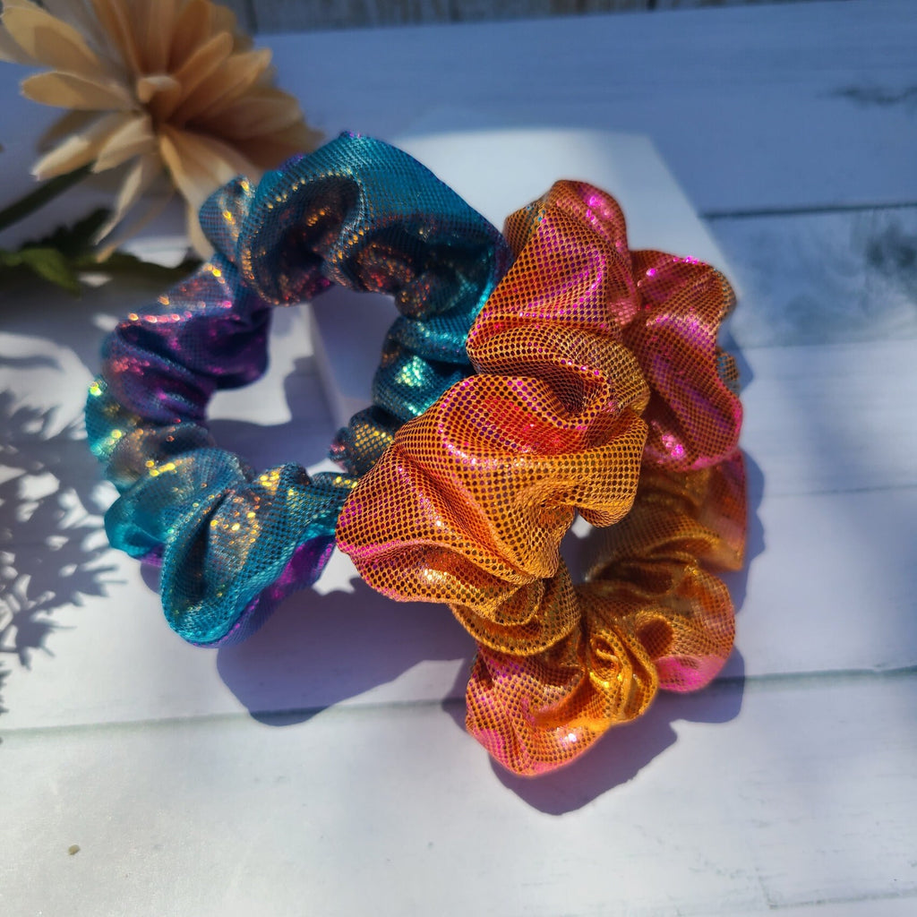 Set of 10 Retro 80's Metallic Hair Pony Tail Scrunchies for Women, Summer Hair Ties, Hair Accessories for Long Hair