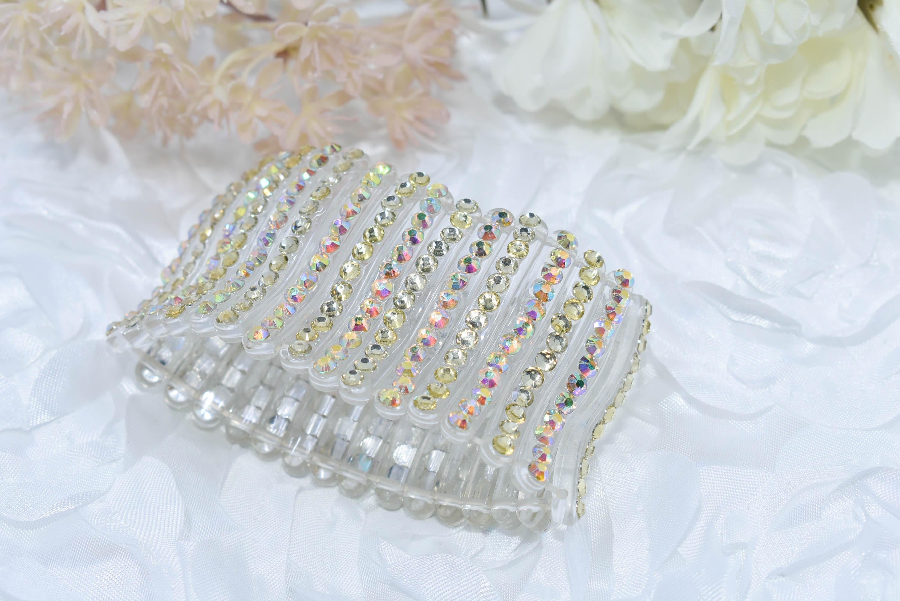 Clear Stretch Segmented Bracelet with AB and Clear Rhinestones Women's Fashion Statement Jewelry Pageant Night Out